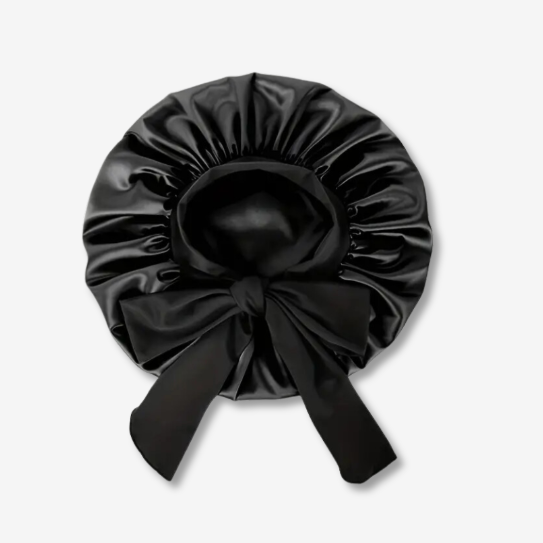 Double Layer Satin Bonnet with Tie Band | Black.