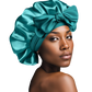 NuAira Teal Blue Double Layer Satin Tie Band Hair Bonnet