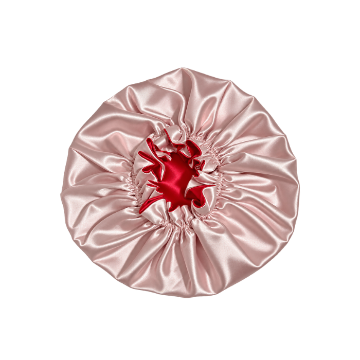 Blush Pink Ruffled Bonnet with Red Lining, NuAira Co