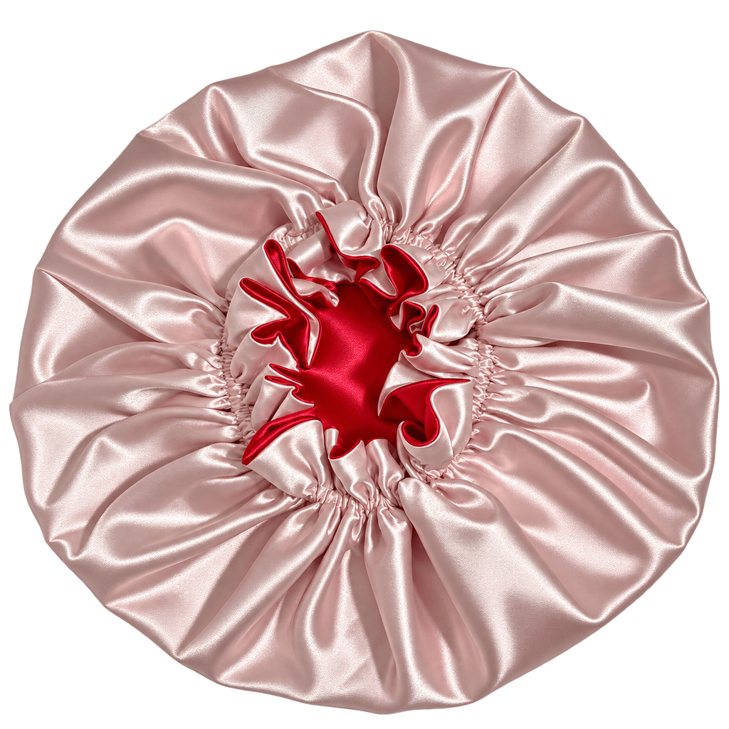 Blush Pink Ruffled Bonnet with Red Lining, NuAira Co