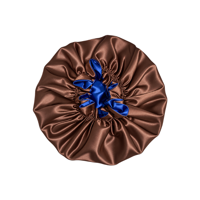 Brown Chocolate Ruffled Bonnet with Royal Blue Lining, NuAira Co