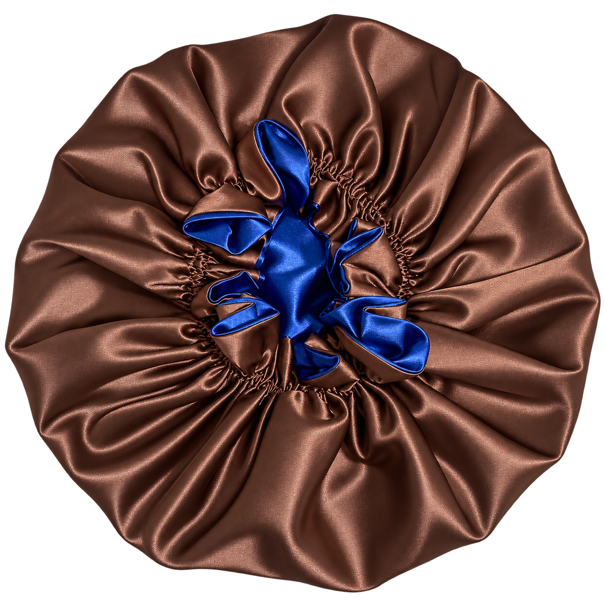 Brown Chocolate Ruffled Bonnet with Royal Blue Lining, NuAira Co