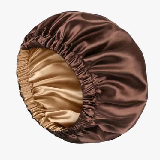 Brown & Gold Satin Bonnet with Adjustable Band - NuAira