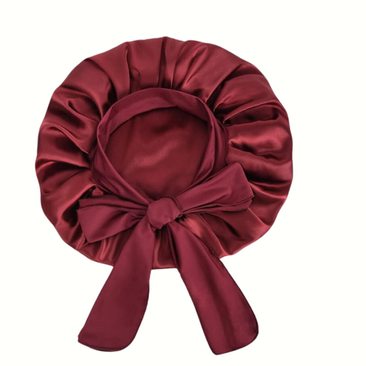 Double Layer Satin Sleep Bonnet with Tie | Burgundy