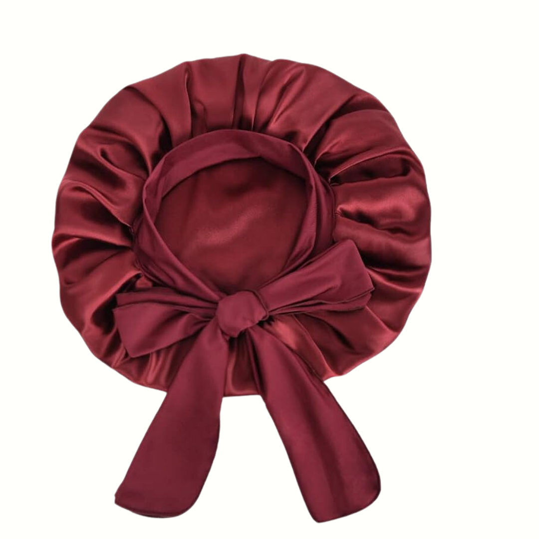 Double Layer Satin Sleep Bonnet with Tie | Burgundy.