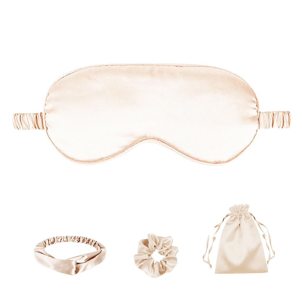 Cashmere Nude Satin Eye Mask, Scrunchie, Headband & Travel Pouch Set 4 pc