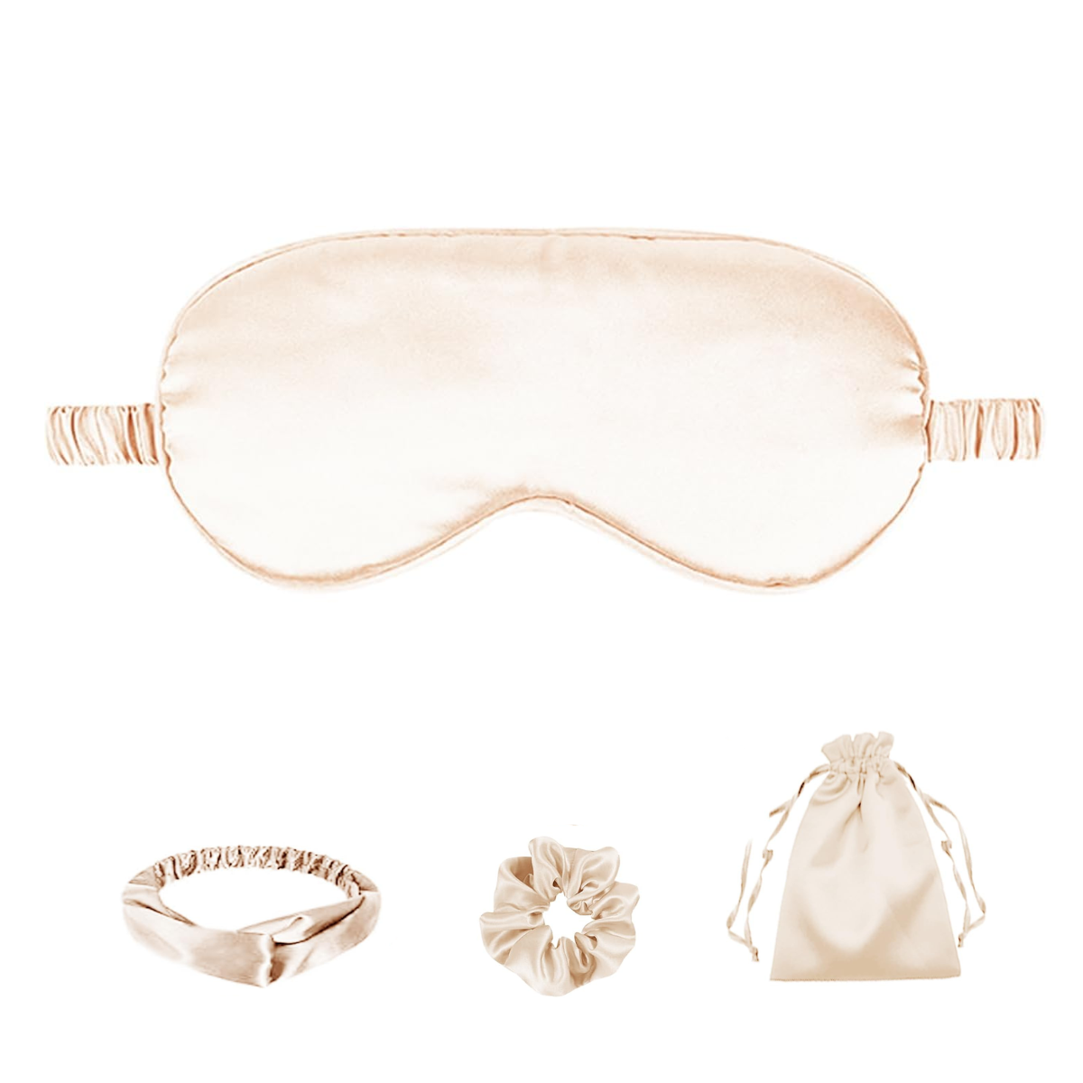 Cashmere Nude Satin Eye Mask, Scrunchie, Headband & Travel Pouch Set 4 pc