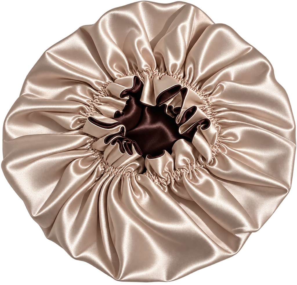 Champagne Ruffled Bonnet with Chocolate Brown Lining, NuAira Co
