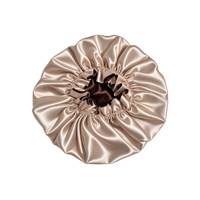Champagne Ruffled Bonnet with Chocolate Brown Lining, NuAira Co