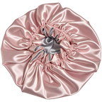 Blush Pink Ruffled Satin Bonnet with Silver Lining