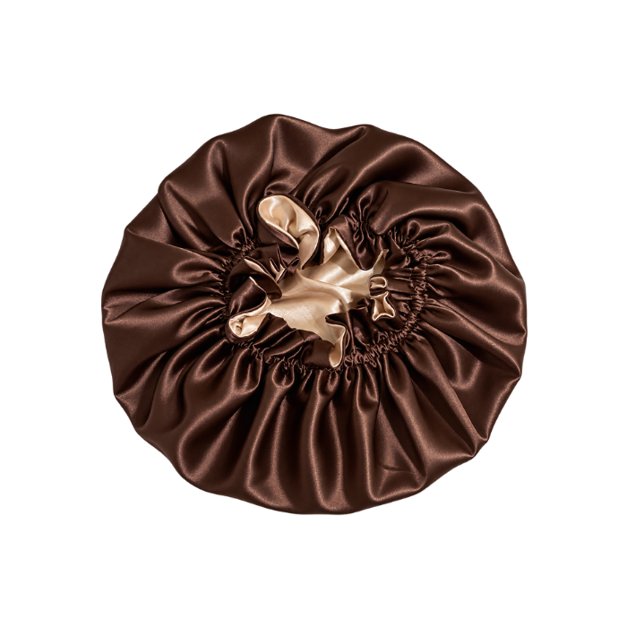 Chocolate Brown Ruffled Bonnet with Champagne Lining, NuAira Co