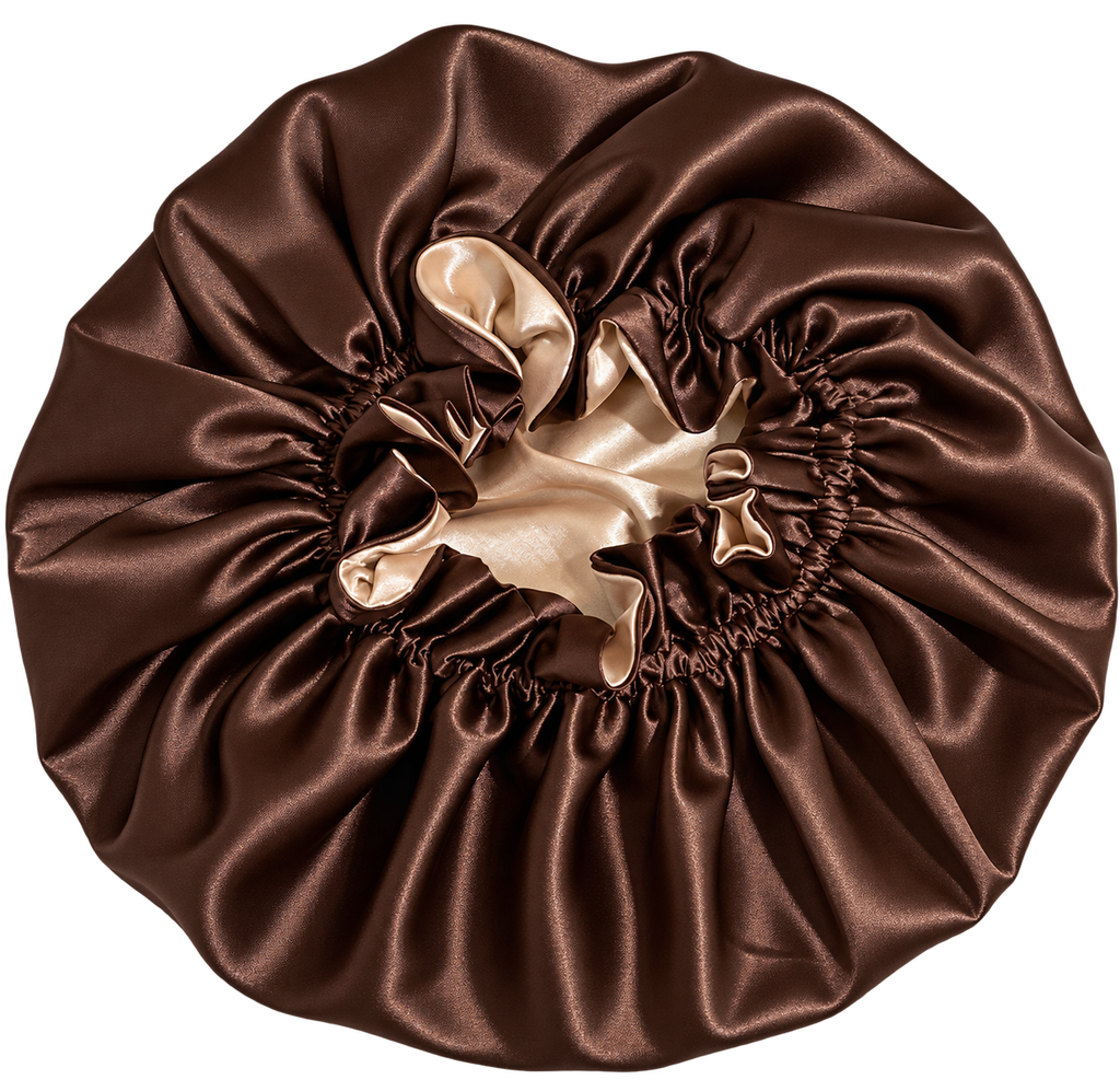 Chocolate Brown Ruffled Bonnet with Champagne Lining, NuAira Co