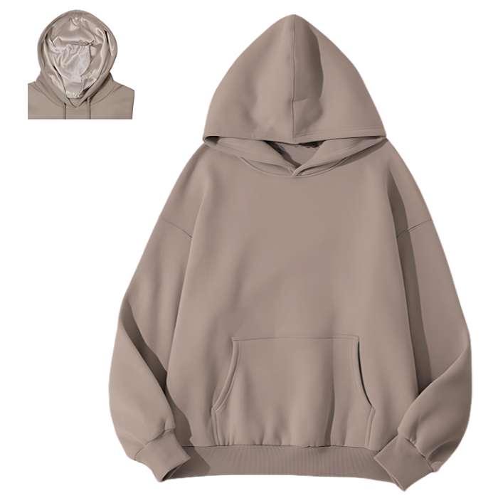 Satin Lined Oversized Hoodie - Khaki - NuAira