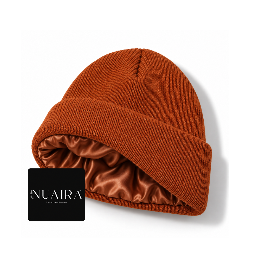 Dark Orange silky satin lined knit beanie for Adults and Kids by NuAira & Co