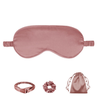Dusty Rose Satin Eye Mask, Scrunchie, Headband & Travel Pouch Set 4 pc