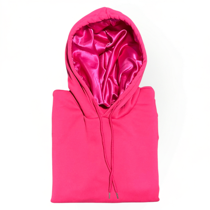 Satin Lined Oversized Hoodie - Fuchsia - NuAira