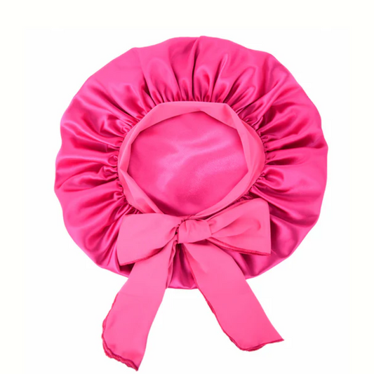 Double Layer Satin Bonnet with Tie Band | Fuchsia