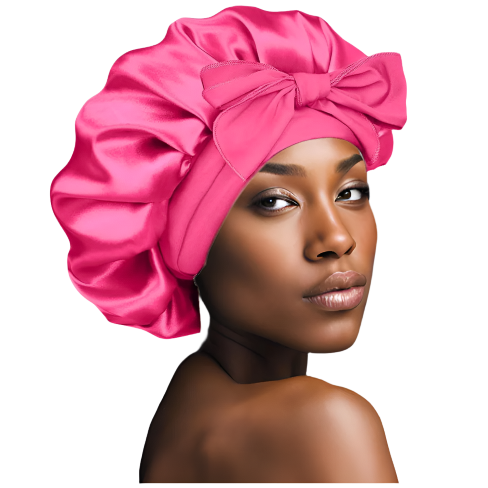 NuAira Fuchsia Double Layer Satin Tie Band Hair Bonnet