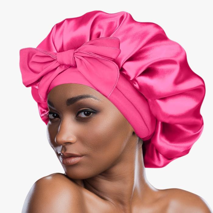 Double Layer Satin Bonnet with Tie Band | Fuchsia.