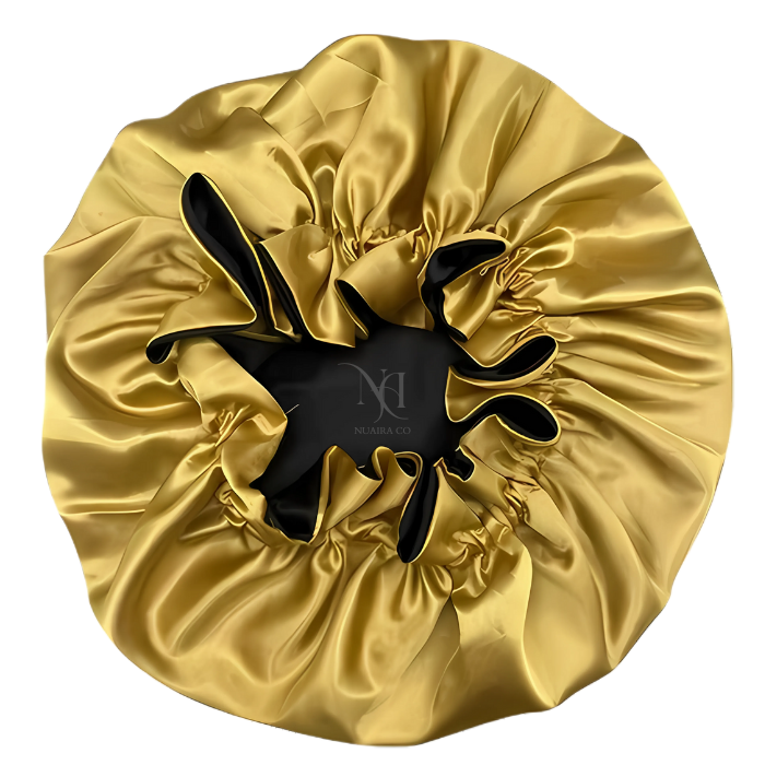 Gold & Black Satin Bonnet.