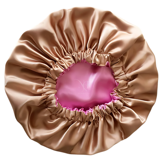 Gold & Pink Satin Bonnet.