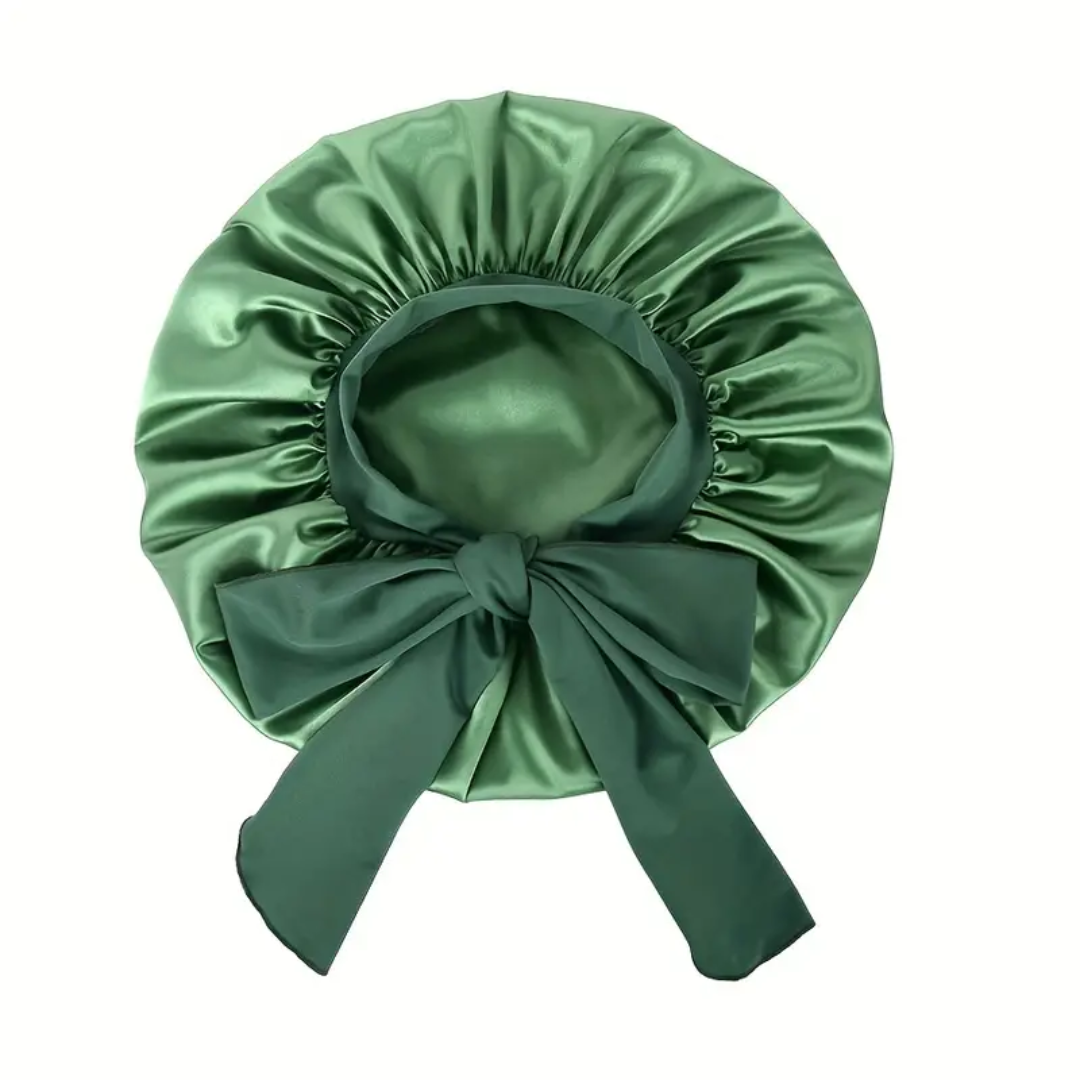 Double Layer Satin Bonnet with Tie Band | Green Sage.