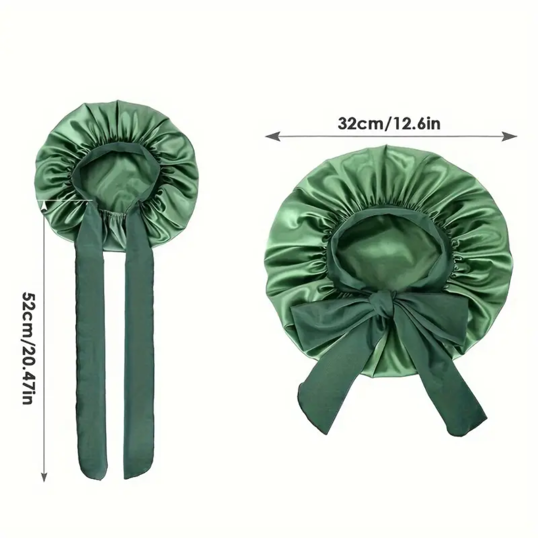 Double Layer Satin Bonnet with Tie Band | Green Sage.