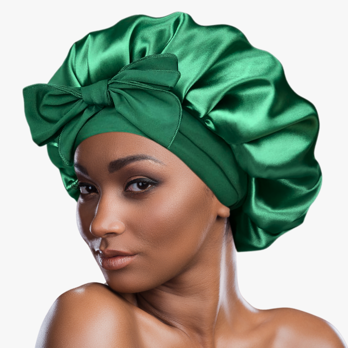 Double Layer Satin Bonnet with Tie Band | Green