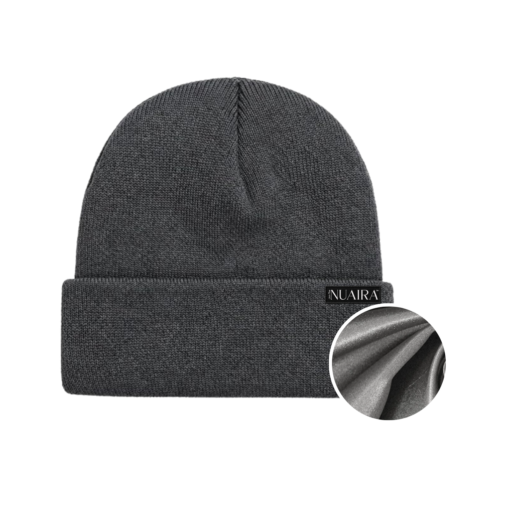 Grey Satin Lined Knit Beanie