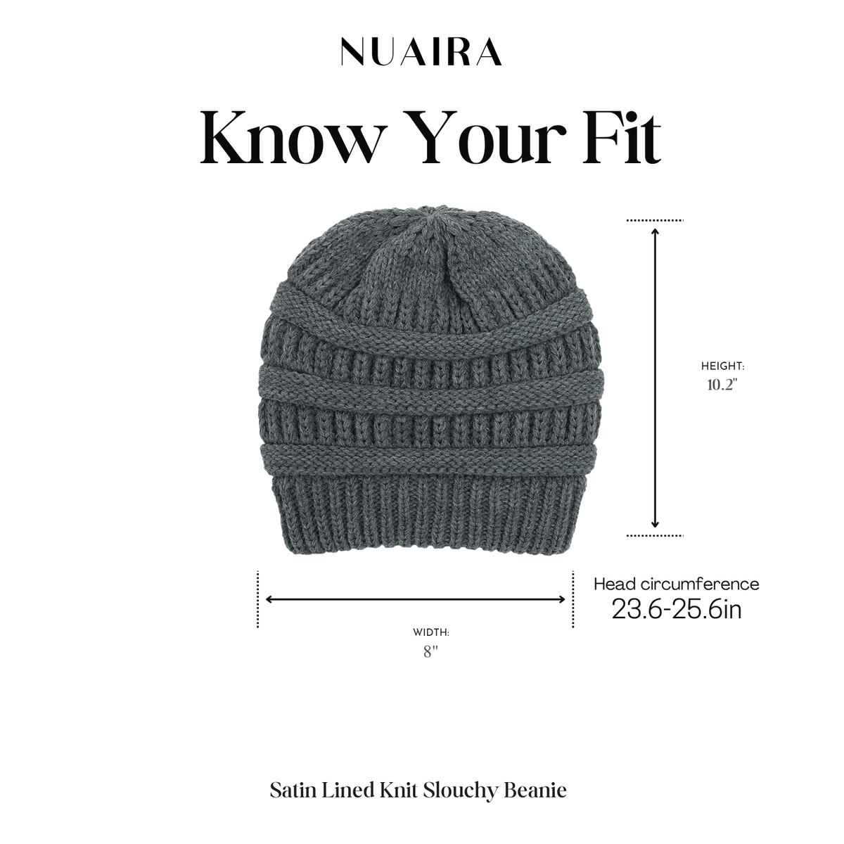Grey Satin Lined Knit Slouch Beanie