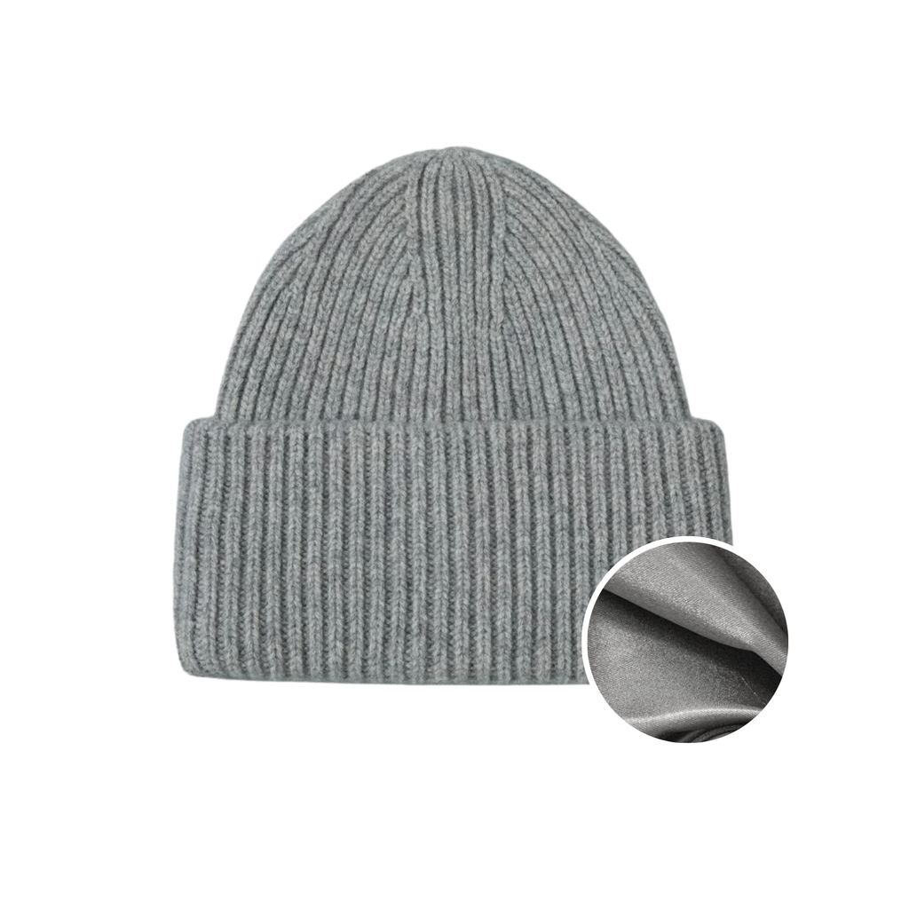 100% Merino Wool Satin Lined Beanie | Grey
