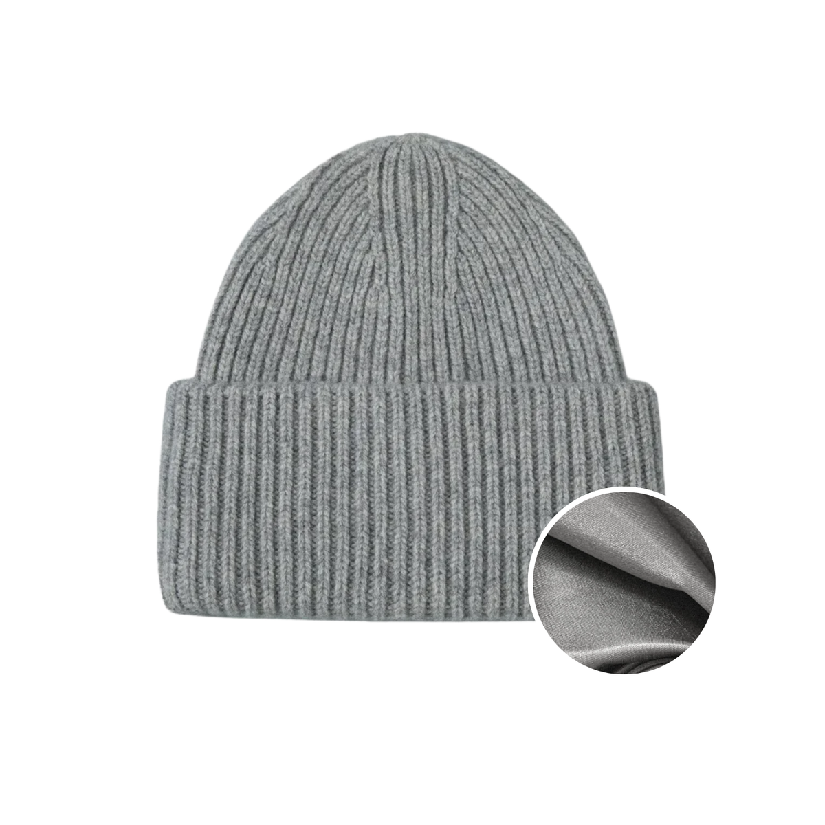 100% Merino Wool Satin Lined Beanie | Grey