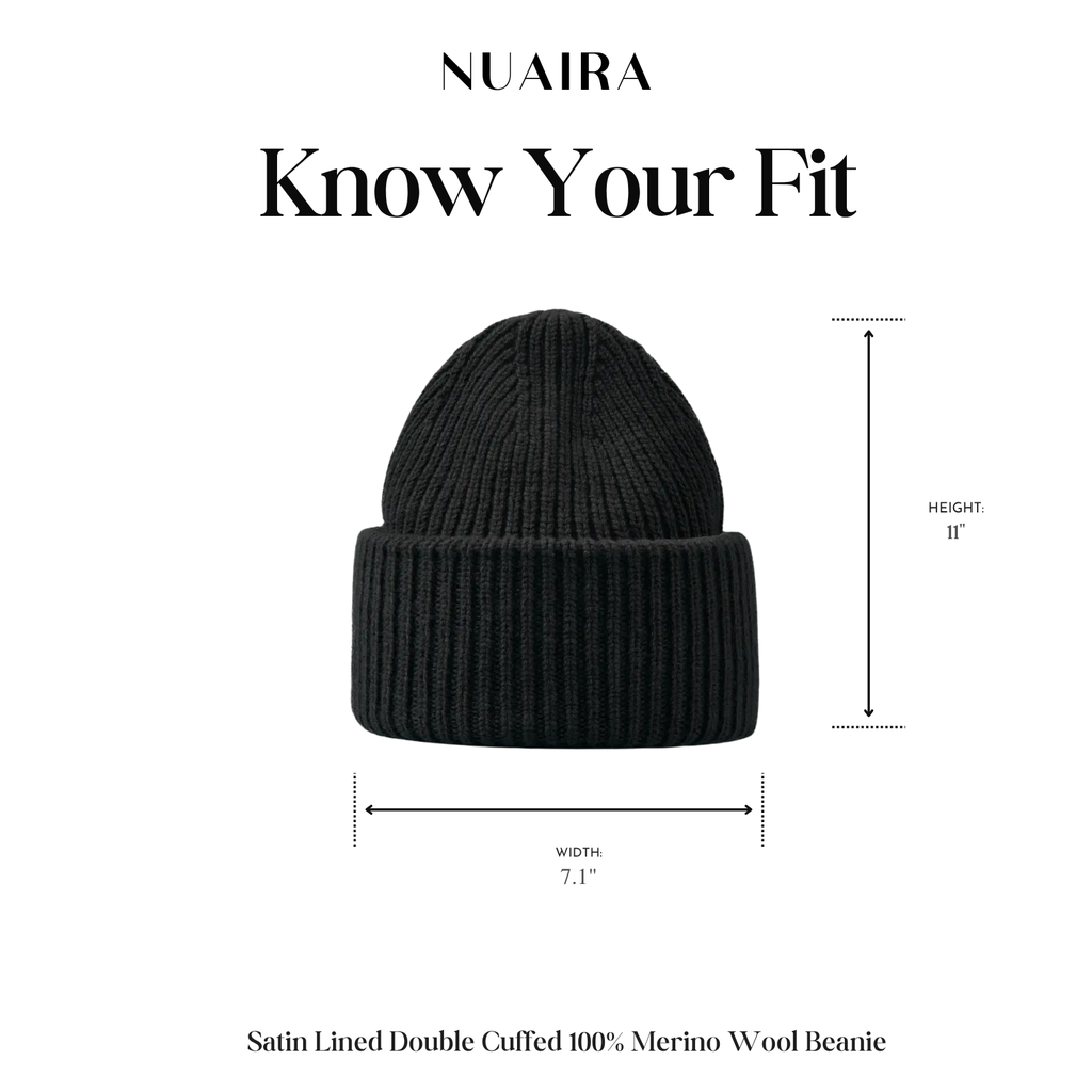 100% Merino Wool Satin Lined Beanie | Black