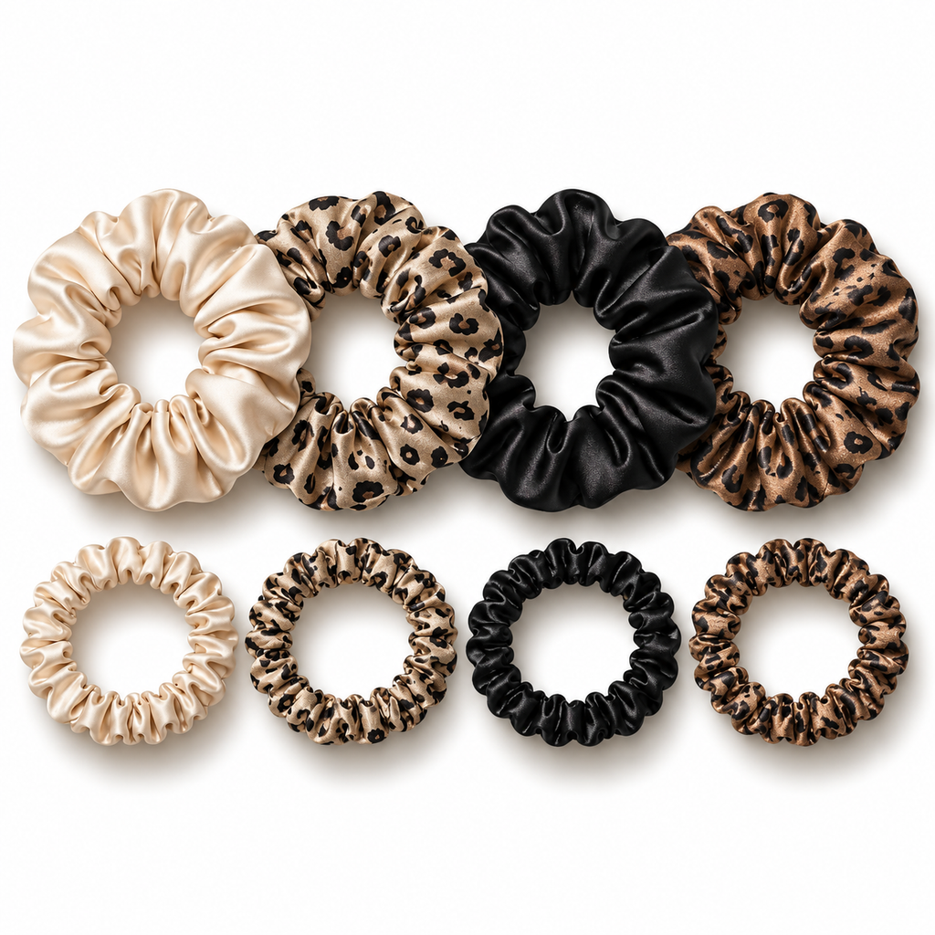 8 Pc Satin Scrunchie Set – Thick & Thin Hair Ties