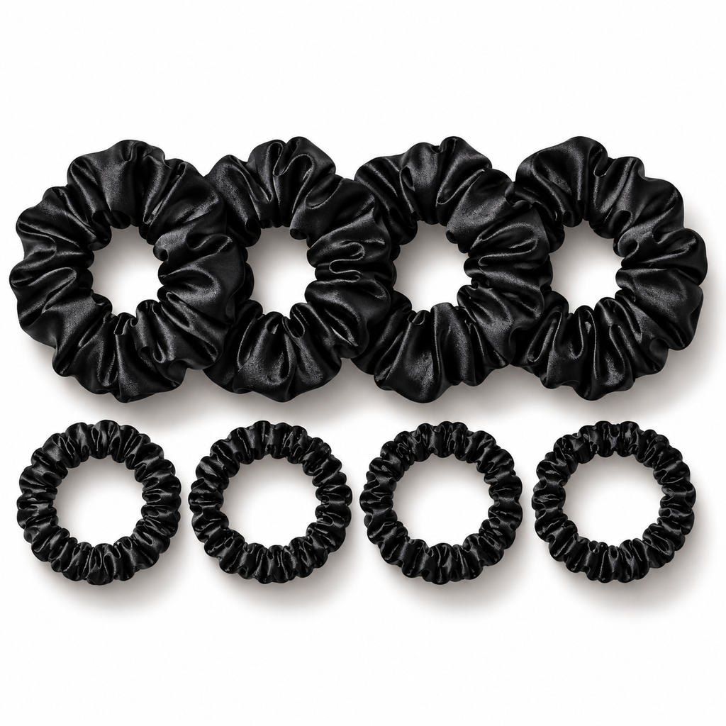 8 Pc Satin Scrunchie Set – Thick & Thin Hair Ties