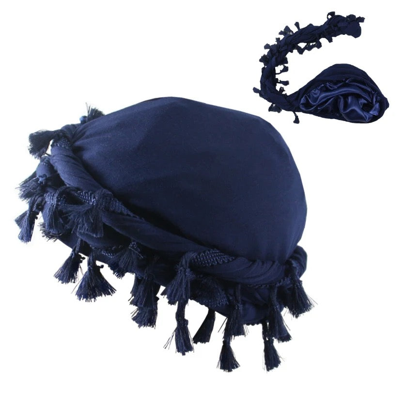 Satin-Lined Fringe Halo Turban - NuAira