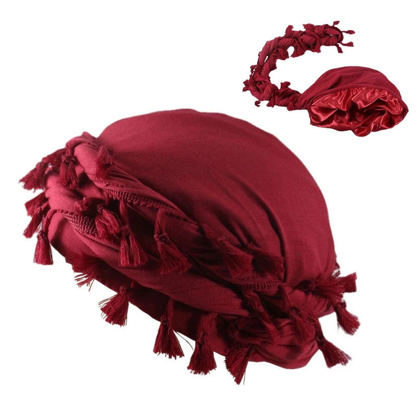 Satin-Lined Fringe Halo Turban - NuAira