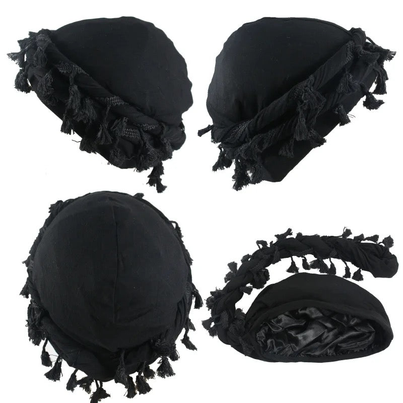 Satin-Lined Fringe Halo Turban - NuAira