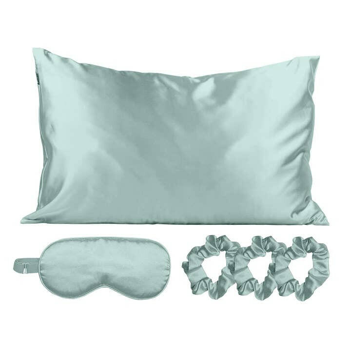 De-Stress Satin 5 pc Sleep Set - Ice Blue.