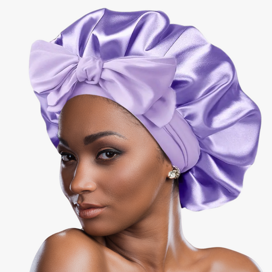 Double Layer Satin Bonnet with Tie Band | Lilac - NuAira