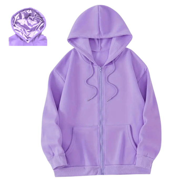 Lilac Satin Lined Zip Up Hoodie