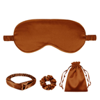 Maple Brown Satin Eye Mask, Scrunchie, Headband & Travel Pouch Set 4 pc