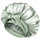 Matcha Sage Adjustable Satin Bonnet for Sleeping, Double Layer, Non-slip Hair Bonnet with Tie Band for Women, Sleep Cap Curly Natural Hair. Green shade.