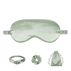 Matcha Sage Satin Eye Mask, Scrunchie, Headband & Travel Pouch Set 4 pc