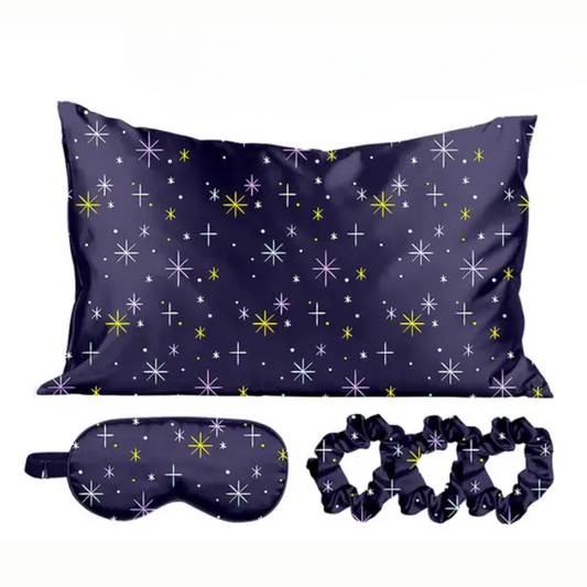 De-Stress Satin 5 pc Sleep Set - Midnight Stars.