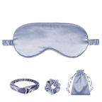 Mineral Blue Satin Eye Mask, Scrunchie, Headband & Travel Pouch Set 4 pc