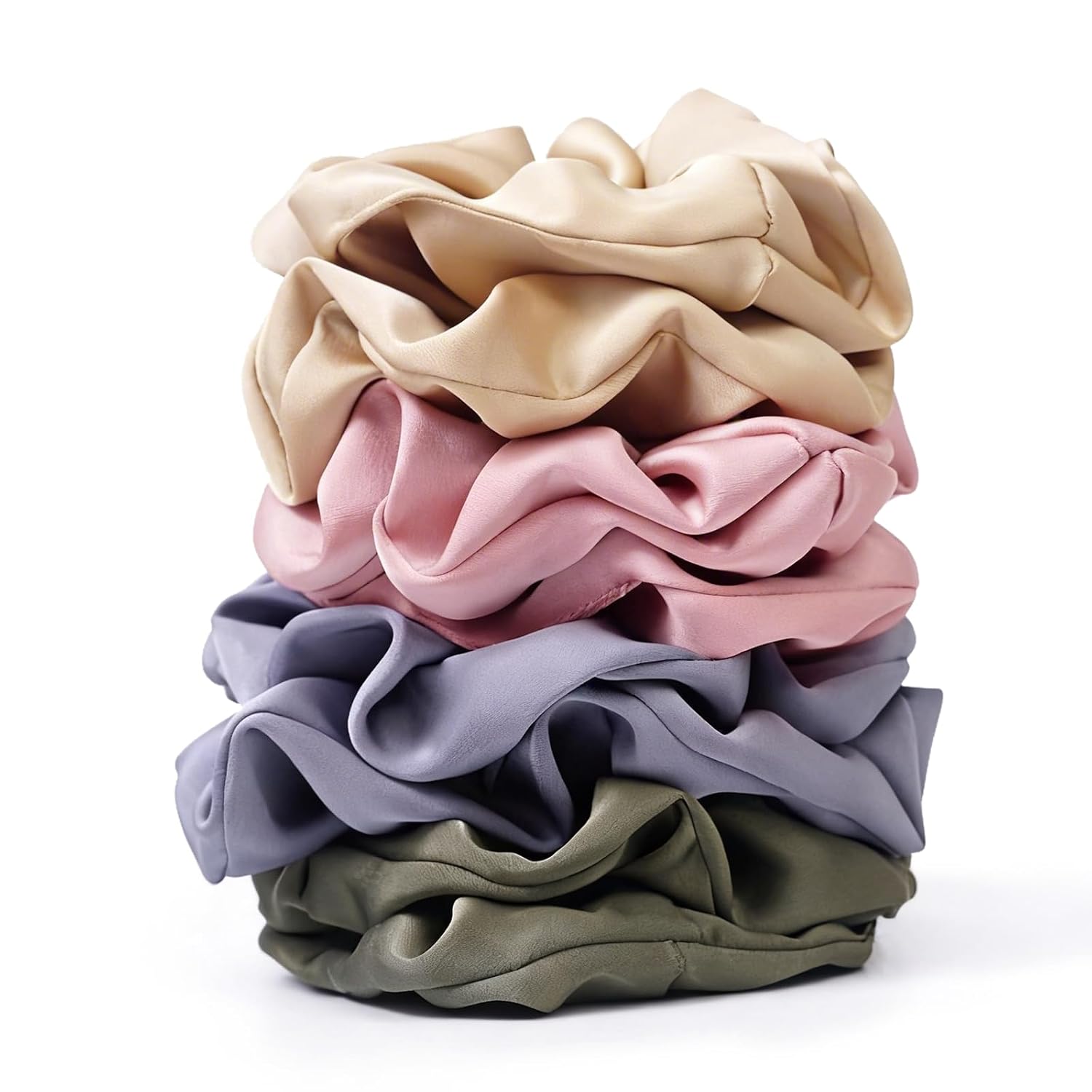 Morandi Pink Beige Lilac and Sage Green 8 PC Satin Scrunchie Set for Curly and Natural Hair