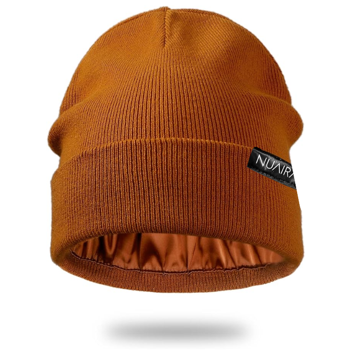 Satin Lined Winter Beanie Hat - Brown.