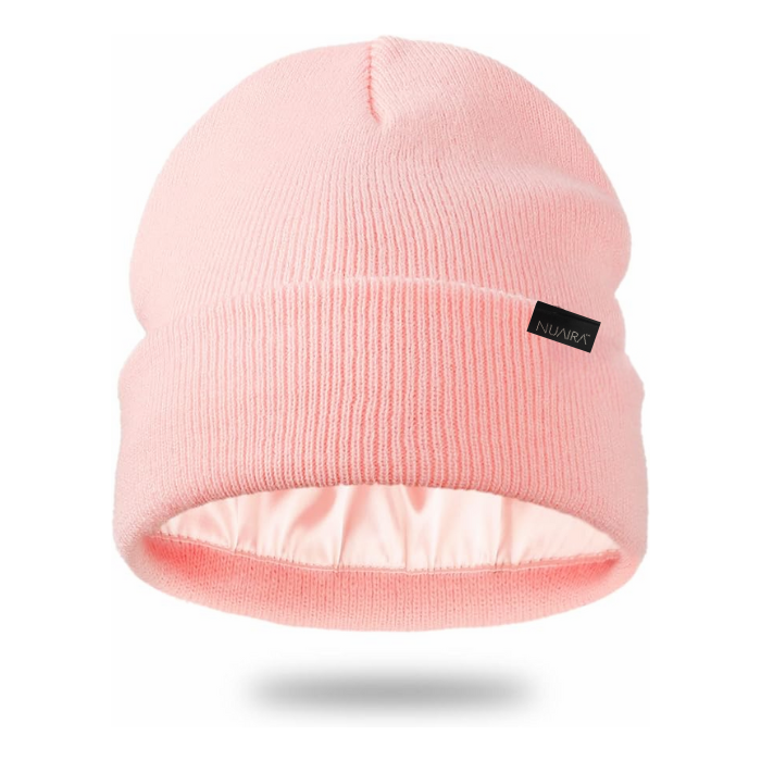 Satin Lined Winter Beanie Hat - Pink.