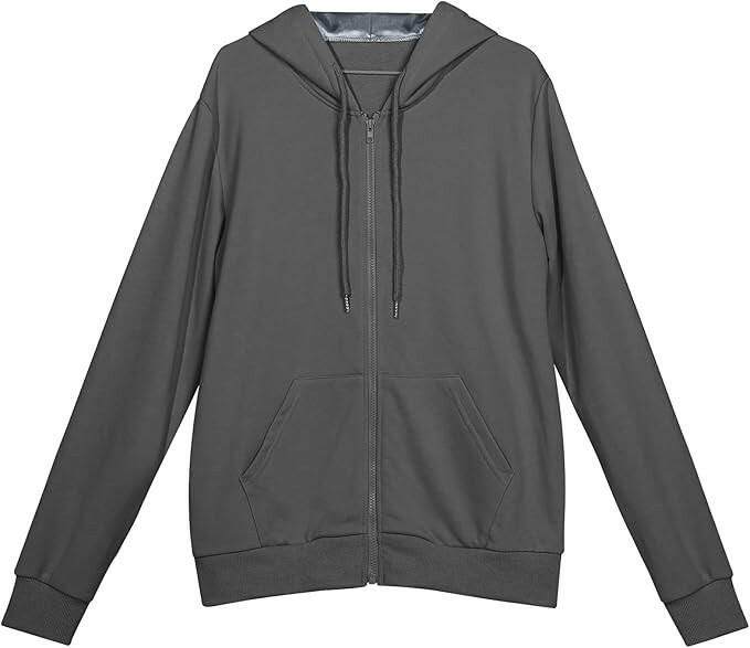 Satin Lined Hoodie with Zipper - Grey.